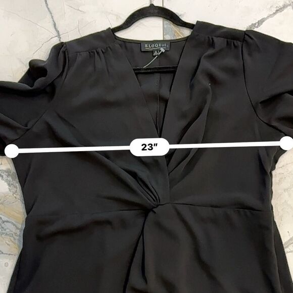 ELOQUII size 4 front gathered black midi dress. - Picture 9 of 12